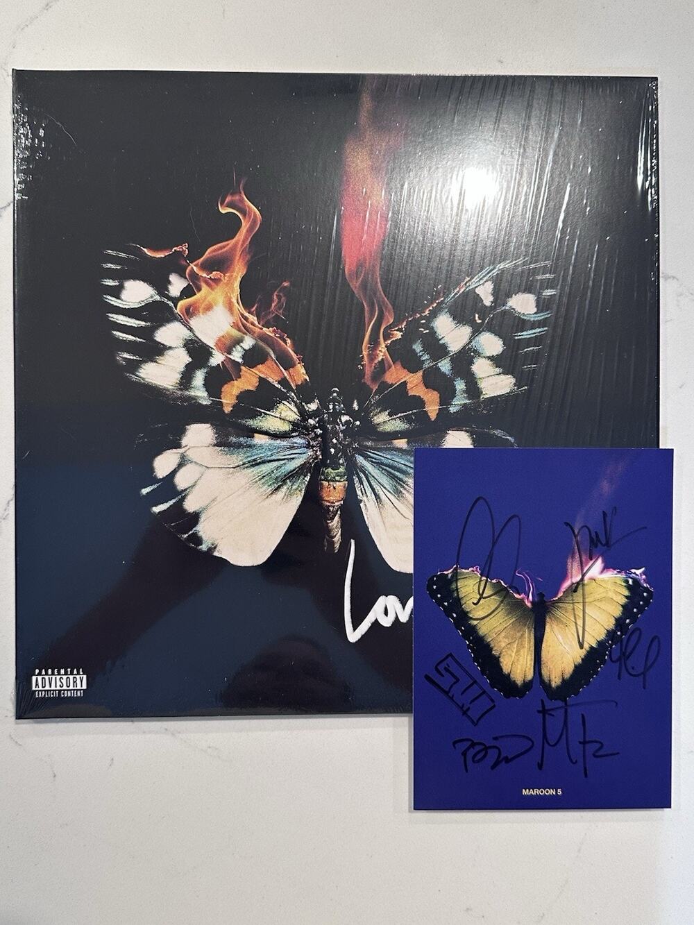 Maroon 5 SIGNED Love Is Like EXCLUSIVE SEA BREEZE BLUE COLOR Vinyl AUTOGRAPH #2